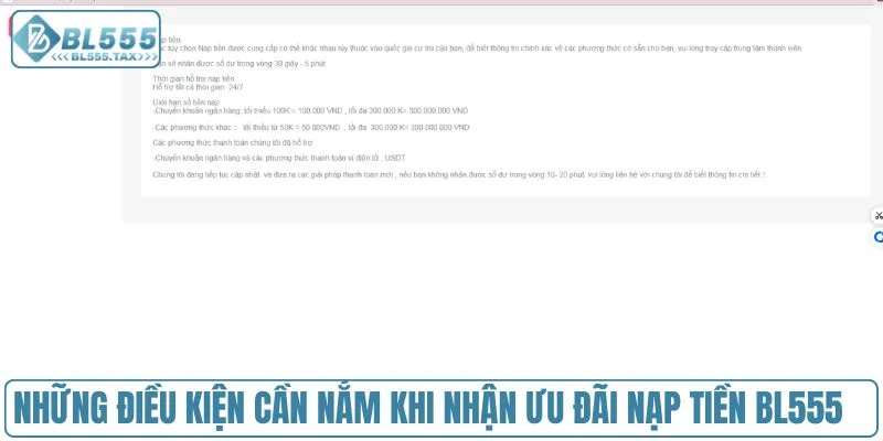 Những điều kiện cần nắm khi nhận ưu đãi nạp tiền BL555